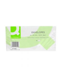 Q-CONNECT DL ENVELOPES PLAIN WALLET SELF SEAL 80GSM WHITE (CONTAINS 20 PACKS OF 50)(TOTAL OF 1000 ENVELOPES) KF02712