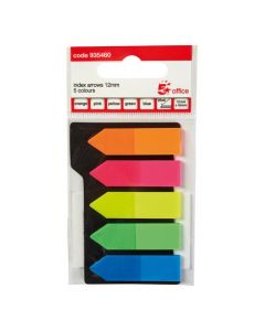 5 STAR OFFICE INDEX ARROW 5 BRIGHT COLOURS 12X42MM 5 PACKS OF 20 FLAGS [ PACK OF 100 FLAGS]