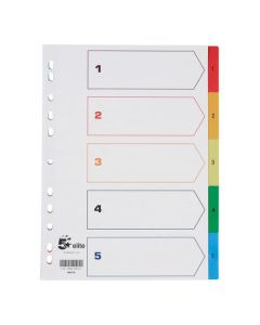 5 STAR ELITE INDEX 1-5 POLYPROPYLENE MULTIPUNCHED REINFORCED MULTICOLOUR-TABS 120 MICRON A4 WHITE