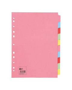 5 STAR OFFICE SUBJECT DIVIDERS 10-PART RECYCLED CARD MULTIPUNCHED 155GSM A4 ASSORTED [PACK OF 10 DIVIDERS]