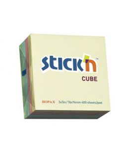 STICKN CUBE, 76X76, PASTEL MIXED COLOURS, 400SHEETS PER CUBE (PACK OF 1)