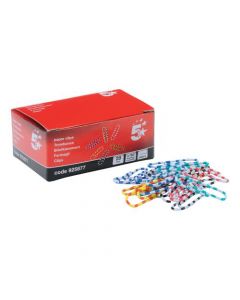 5 STAR OFFICE PAPERCLIPS LENGTH 28MM ZEBRA ASSORTED COLOURS [PACK OF 150 CLIPS]