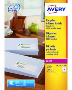 AVERY LASER LABELS RECYCLED 16 PER SHEET WHITE (PACK OF 1600) LR7162-100 (PACK OF 100 SHEETS)