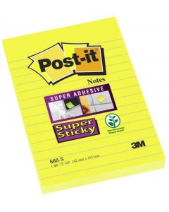 POST-IT SUPER STICKY 152 X 102MM LINED ULTRA YELLOW (PACK OF 6) 660S