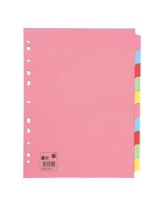 5 STAR OFFICE SUBJECT DIVIDERS 10-PART RECYCLED CARD MULTIPUNCHED EXTRA WIDE 155GSM A4 ASSORTED [PACK OF 10 DIVIDERS]