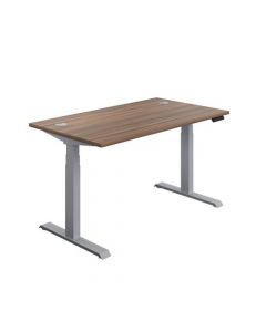 ECONOMY SIT STAND ELECTRONIC DESK 1600MM X 800MM DARK WALNUT TOP AND SILVER FRAME