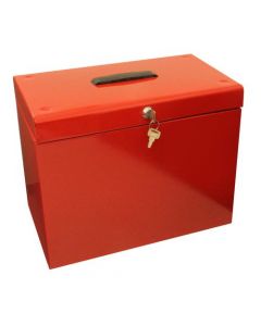 METAL FILE BOX WITH 5 SUSPENSION FILES AND 2 KEYS STEEL A4 RED