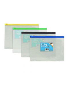 SUNDRY CLEAR PLASTIC A5 COLOURED ZIP BAGS (PACK OF 12 BAGS) 300480