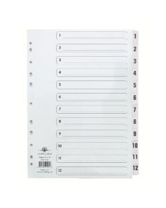 CONCORD CLASSIC INDEX 1-12 A4 WHITE BOARD CLEAR MYLAR TABS 01201/CS12