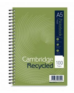 CAMBRIDGE RULED RECYCLED WIREBOUND NOTEBOOK 100 PAGES A5 (PACK OF 5) 400020509