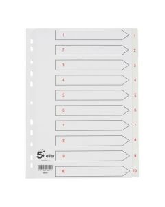 5 STAR ELITE PREMIUM INDEX 1-10 POLYPROPYLENE MULTIPUNCHED REINFORCED HOLES 120 MICRON A4 WHITE