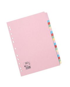5 STAR OFFICE SUBJECT DIVIDERS 20-PART RECYCLED CARD MULTIPUNCHED 155GSM A4 ASSORTED [PACK OF 10 DIVIDERS]