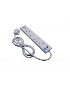 SMJ EXTENSION LEAD 2-METRE 4 SOCKETS 2 USB CHARGING POINTS POWER SURGE INDICATOR W170XD50XH405MM WHITE