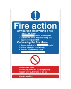 SAFETY SIGN FIRE ACTION WORDS A4 SELF ADHESIVE FR03550S  (PACK OF 1)