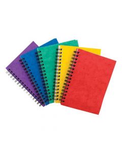 NOTEBOOK SIDEBOUND TWIN WIRE 80GSM RULED & PERFORATED 120PP A6 ASSORTED COLOURS A [PACK 10]