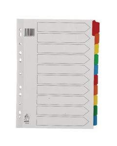 A4 MYLAR DIVIDER 10-PART WHITE WITH MULTI-COLOUR TABS WX01526