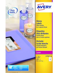 AVERY GLOSSY LABELS LASER PHOTOGRAPHIC FINISH 8 PER SHEET 99.1X67.7MM WHITE REF L7765-40 [320 LABELS] (PACK OF 40 SHEETS)