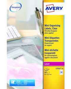 AVERY CLEAR MINI LASER LABEL 20 PER SHEET 55X12.7MM (PACK OF 500) L7552-25 (PACK OF 25 SHEETS)