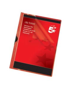 5 STAR OFFICE CLIP FOLDER 6MM SPINE FOR 60 SHEETS A4 RED [PACK OF 25 FOLDERS]