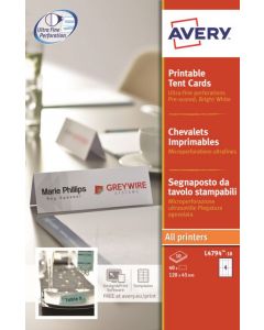 AVERY PRINTABLE BUSINESS TENT CARD (4 PER SHEET) (10 SHEETS) 120X45MM 190GSM WHITE REF L4794-10 [40 LABELS]
