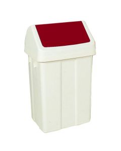PLASTIC SWING TOP BIN 50 LITRE WHITE WITH RED LID 330352