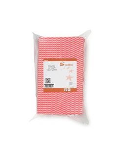5 STAR FACILITIES CLEANING CLOTHS ANTI-MICROBIAL 40GSM W500XL300MM WAVY LINE RED [PACK 50]