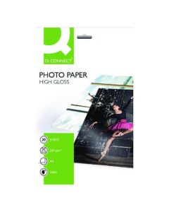 Q-CONNECT A4 WHITE HIGH GLOSS PHOTO PAPER 260GSM (PACK OF 20 SHEETS) KF02163