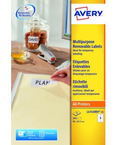 AVERY MULTIPURPOSE LABELS REMOVABLE LASER 8 PER SHEET 96X63.5MM WHITE REF L4745REV-25 [200 LABELS] (PACK OF 25 SHEETS)