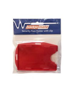 PLASTIC CARD HOLDER WITH CLIP RED BX10