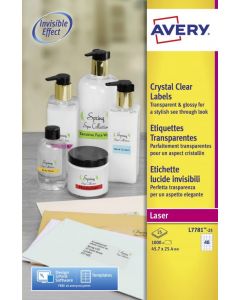 AVERY CRYSTAL CLEAR LABELS LASER DURABLE 40 PER SHEET 45.7X25.4MM TRANSPARENT REF L7781-25 [1000 LABELS] (PACK OF 25 SHEETS)