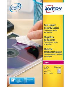 AVERY ANTI-TAMPER LABELS LASER 48 PER SHEET 45.7X21.2MM WHITE REF L6113-20 [960 LABELS] (PACK OF 20 SHEETS)