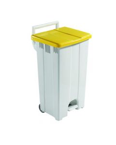 GREY 90 LITRE PLASTIC PEDAL BIN WITH YELLOW LID 357002