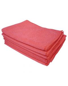 5 STAR FACILITIES MICROFIBRE CLEANING CLOTHS COLOUR-CODED FOR DRY OR DAMP MULTI-SURFACE USE RED [PACK 6]