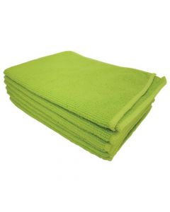 5 STAR FACILITIES MICROFIBRE CLEANING CLOTHS COLOUR-CODED DRY OR DAMP MULTI-SURFACE USE GREEN [PACK 6]