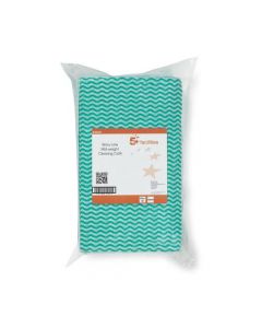 5 STAR FACILITIES CLEANING CLOTHS ANTI-MICROBIAL 40GSM W500XL300MM WAVY LINE GREEN [PACK 50]
