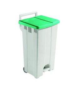 GREY 90 LITRE PLASTIC PEDAL BIN WITH GREEN LID 357005