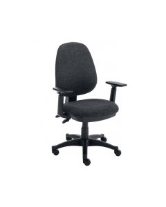 VERSI 2 LEVER HIGH BACK OPERATOR CHAIR, WITH HEIGHT ADJUSTABLE ARMS – CHARCOAL