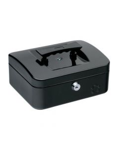 5 STAR FACILITIES CASH BOX WITH 5-COMPARTMENT TRAY STEEL SPRING LOCK 8 INCH W200XD160XH70MM BLACK (PACK OF 1)