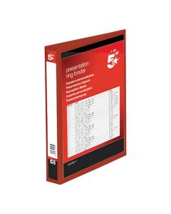 5 STAR OFFICE PRESENTATION RING BINDER POLYPROPYLENE 4 D-RING 38MM SIZE A4 RED [PACK 10]