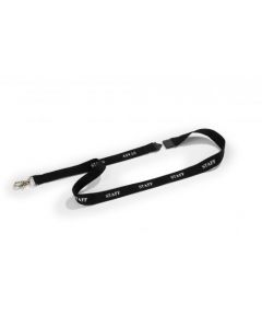 DURABLE LANYARD TEXTILE OVERPRINTED STAFF WITH SAFETY RELEASE MECHANISM 440MM BLK REF 823901 [PACK 10]