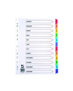 Q-CONNECT MULTI-PUNCHED JANUARY-DECEMBER REINFORCED MULTI-COLOUR A4 INDEX PRE-PRINTED TABS KF01524