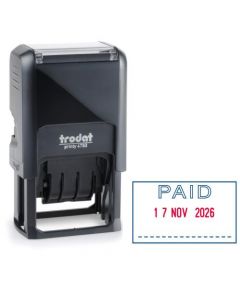 TRODAT PRINTY 4750/L2 STAMP SELF-INKING WORD AND DATE STAMP - PAID BLUE DATE RED/BLUE REF 141010