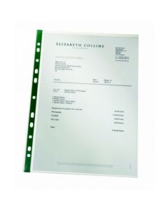 LEITZ PREMIUM PRESENTATION POCKET GREEN STRIP TOP AND SIDE-OPENING 80 MICRON A4 REF 147710002 [PACK OF 100 POCKETS]