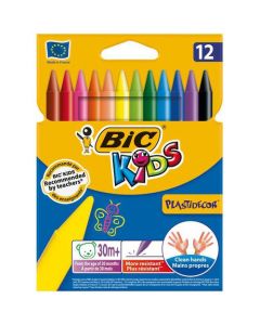 BIC KIDS PLASTIDECOR CRAYONS LONG-LASTING SHARPENABLE WALLET VIVID ASSORTED COLOURS REF 920299 [PACK 12]