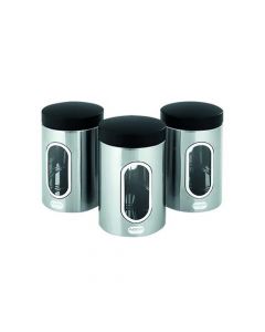 KITCHEN  SET OF 3 SILVER STAINLESS STEEL CANISTERS KZOCS