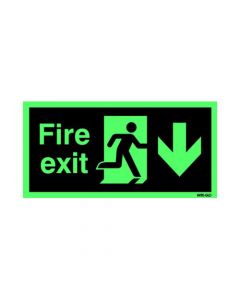 SAFETY SIGN NITEGLO FIRE EXIT RUNNING MAN ARROW DOWN 150X450MM SELF-ADHESIVE NG28A/S  (PACK OF 1)