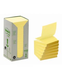 POST-IT Z-NOTE TOWER RECYCLED 100 SHEETS PER PAD 76X76MM YELLOW REF R330-1T [PACK 16]