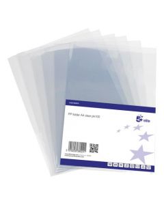 5 STAR ELITE FOLDER CUT FLUSH POLYPROPYLENE TOP AND SIDE OPENING 135 MICRON A4 GLASS CLEAR [PACK OF 100 FOLDERS]