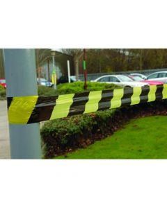 VFM STRIPED TAPE BARRIER 500M BLACK/YELLOW (NON-ADHESIVE, SUITABLE FOR INDOOR OR OUTDOOR USE) 304927