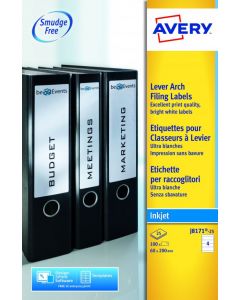 AVERY INKJ L/ARCH FILING LABELS 4 PER SHEET WHITE (PACK OF 100) J8171-25 (PACK OF 25 SHEETS)